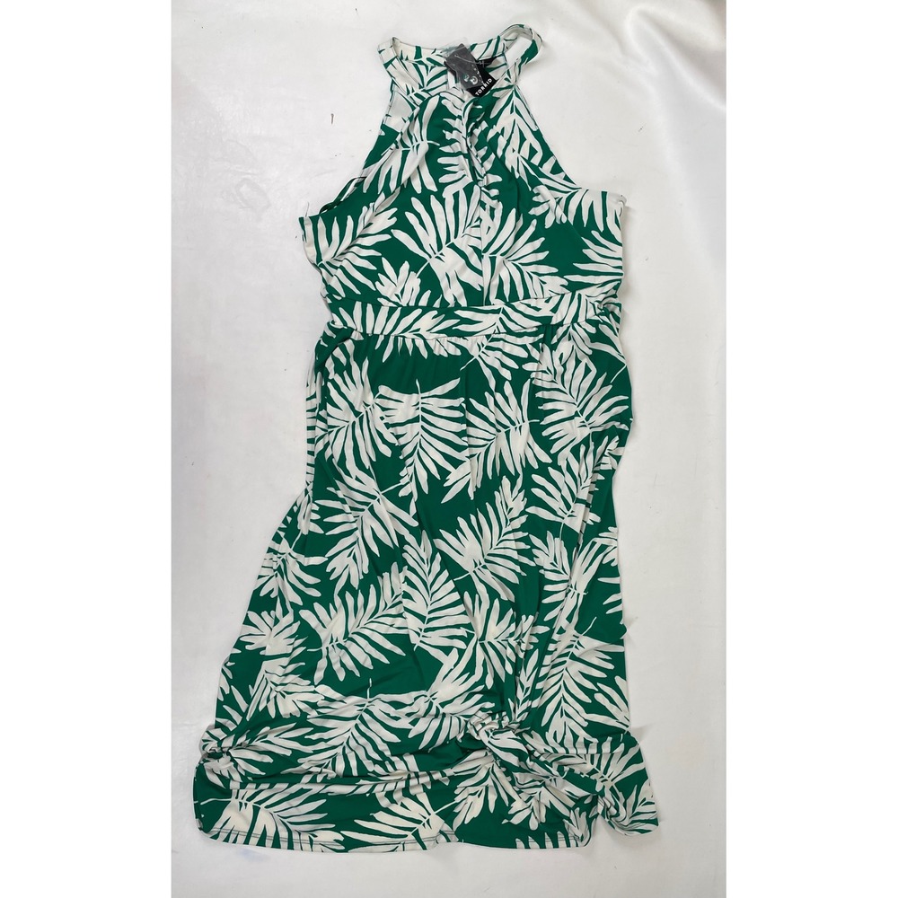 Torrid Studio Knit Halter Dress 1X 14-16 Green White Graphic Frond 41920340